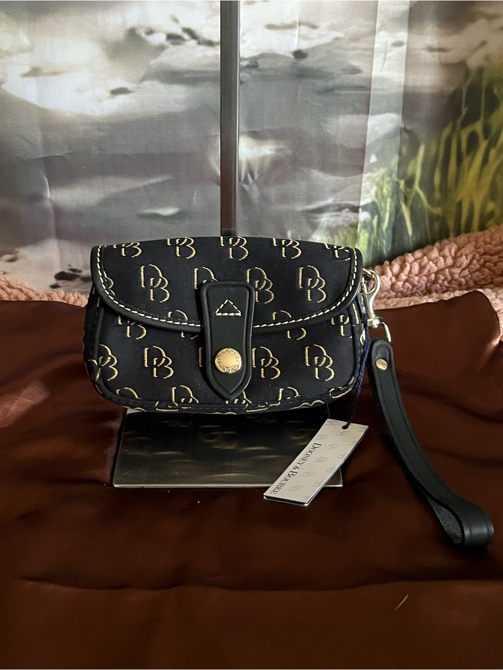Dooney and Bourke Black Signature Canvas Flap Wristlet